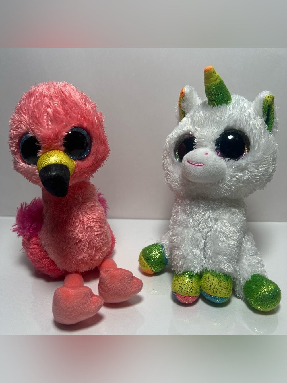 Ty Plush Pink Flamingo & White Unicorn Small Pet Toys - Soft Stuffed Companions